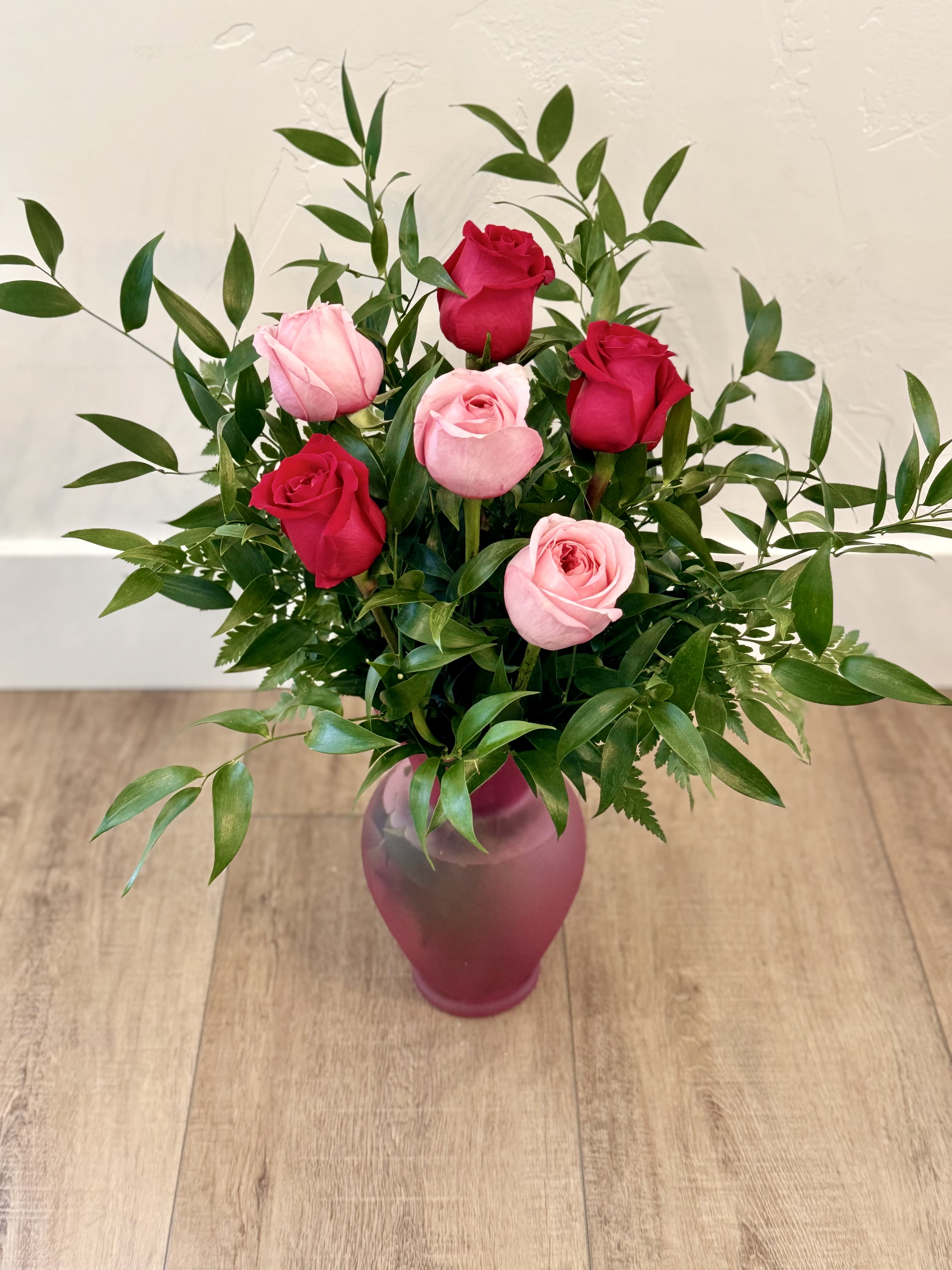 1/2 Dozen Roses - 1/2 Dozen beautiful roses arranged in a vase with fill. 