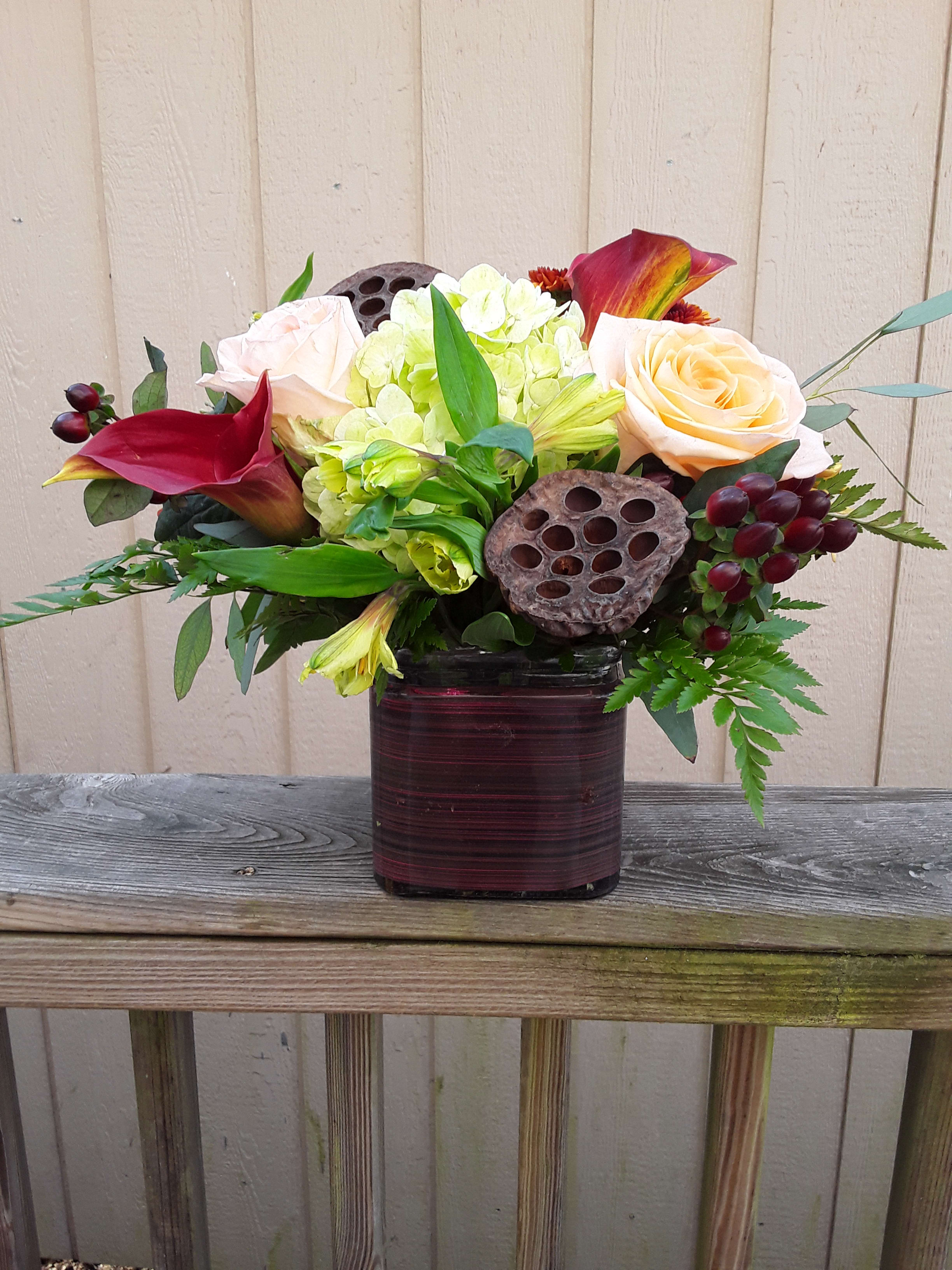 Low And Lush Fall Arrangement - Perfect for a small table
