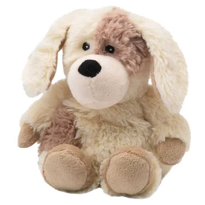 Plush dog toy with floppy ears and cream-and-brown fur