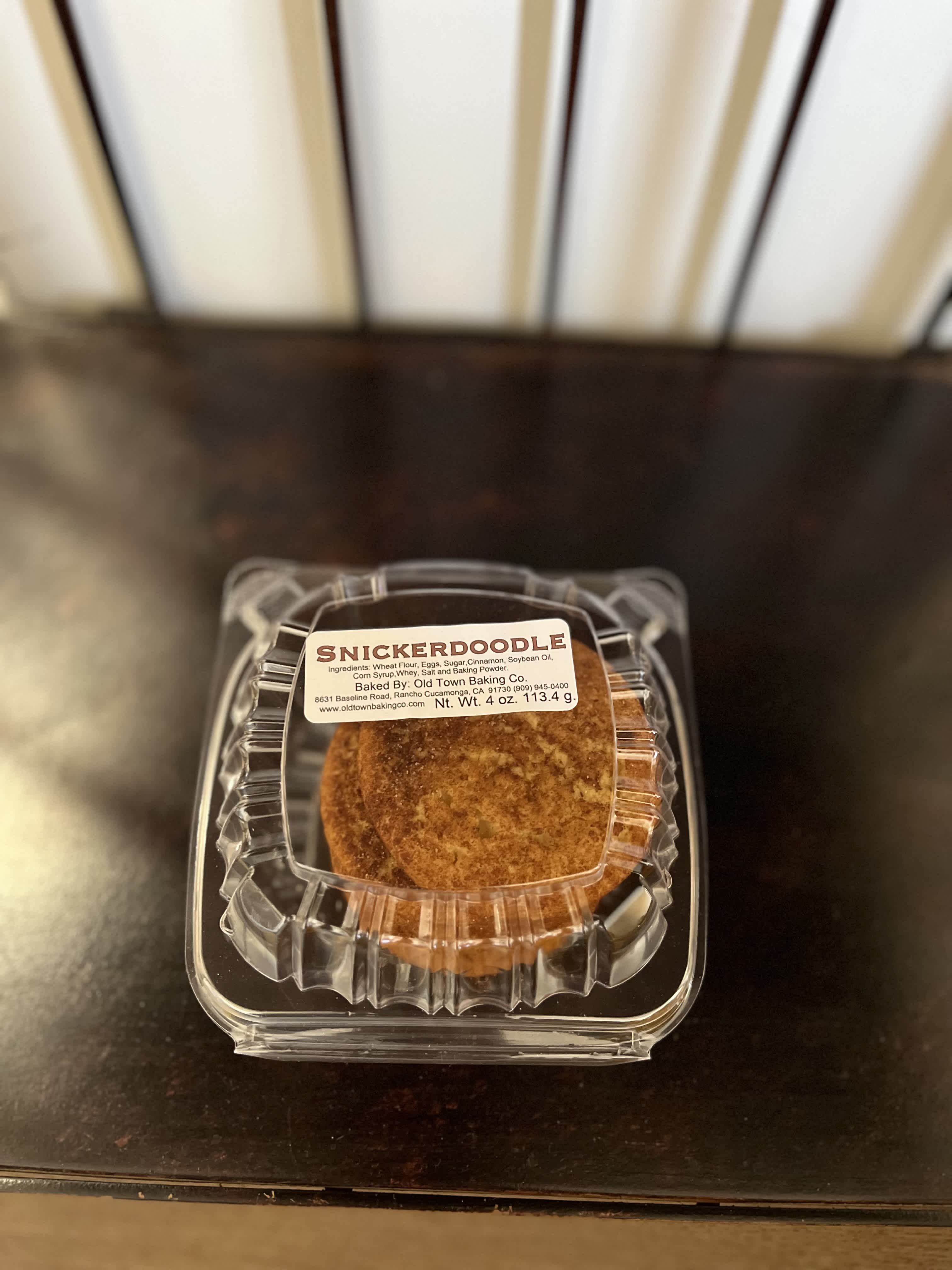 Packaged snickerdoodle pastry in a clear plastic clamshell