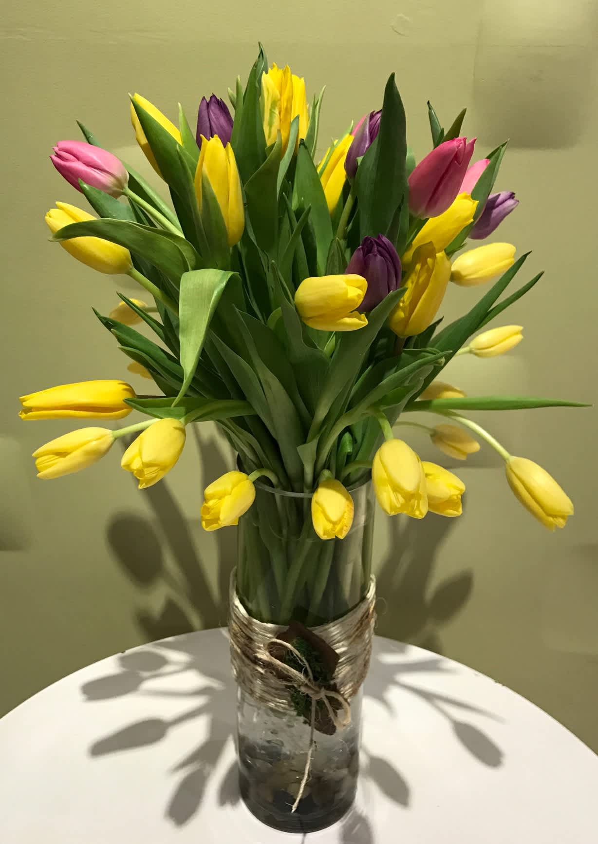 Prosperity  - Beautiful tulips in a glass vase. Mix and match the colors. 