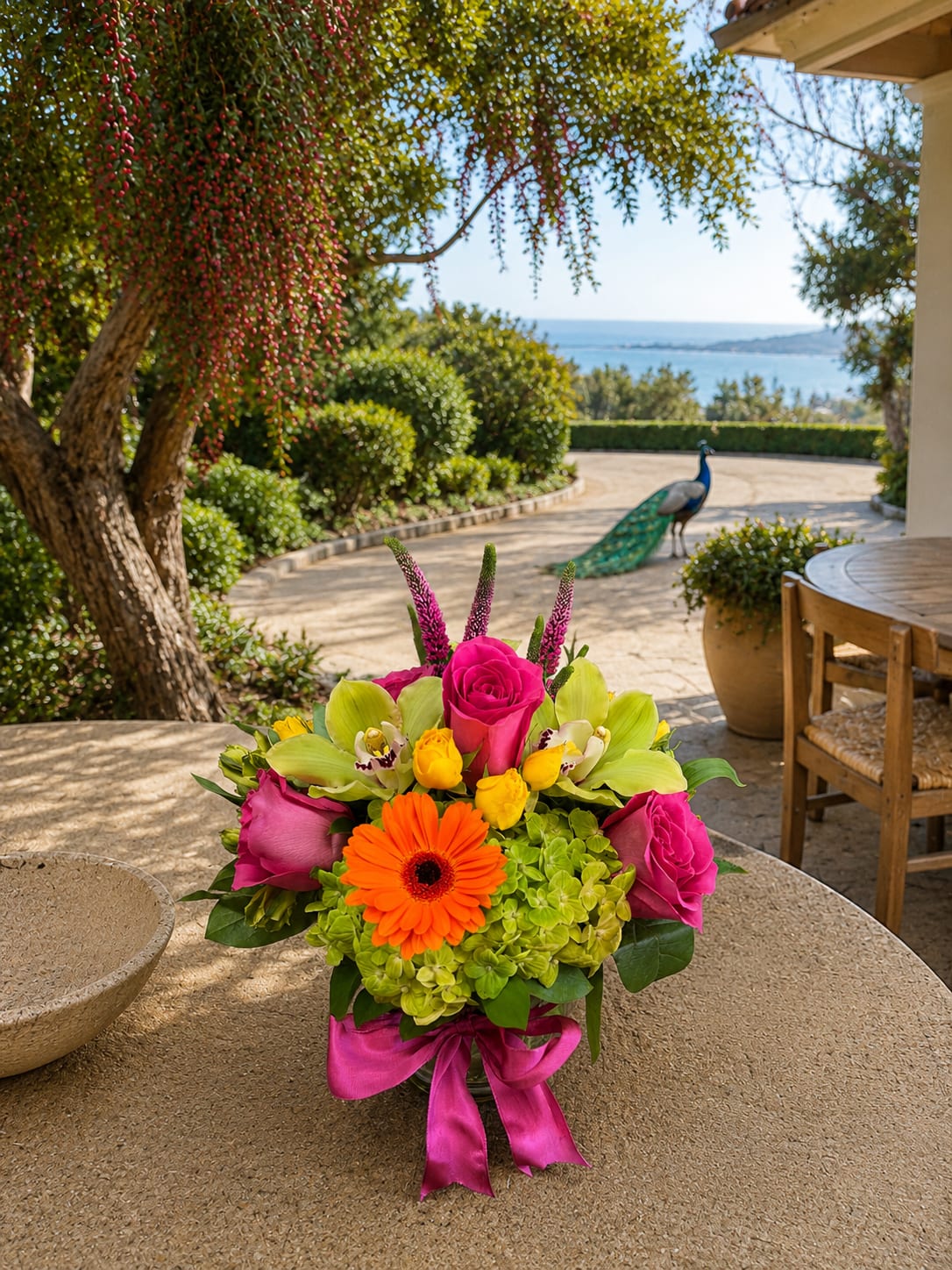 Bright and Cheery! - This arrangement include Roses,Spray Roses, Mini Green Hydrangea, Gerbera Daisy, Cymbidium Orchids, Alstromeria