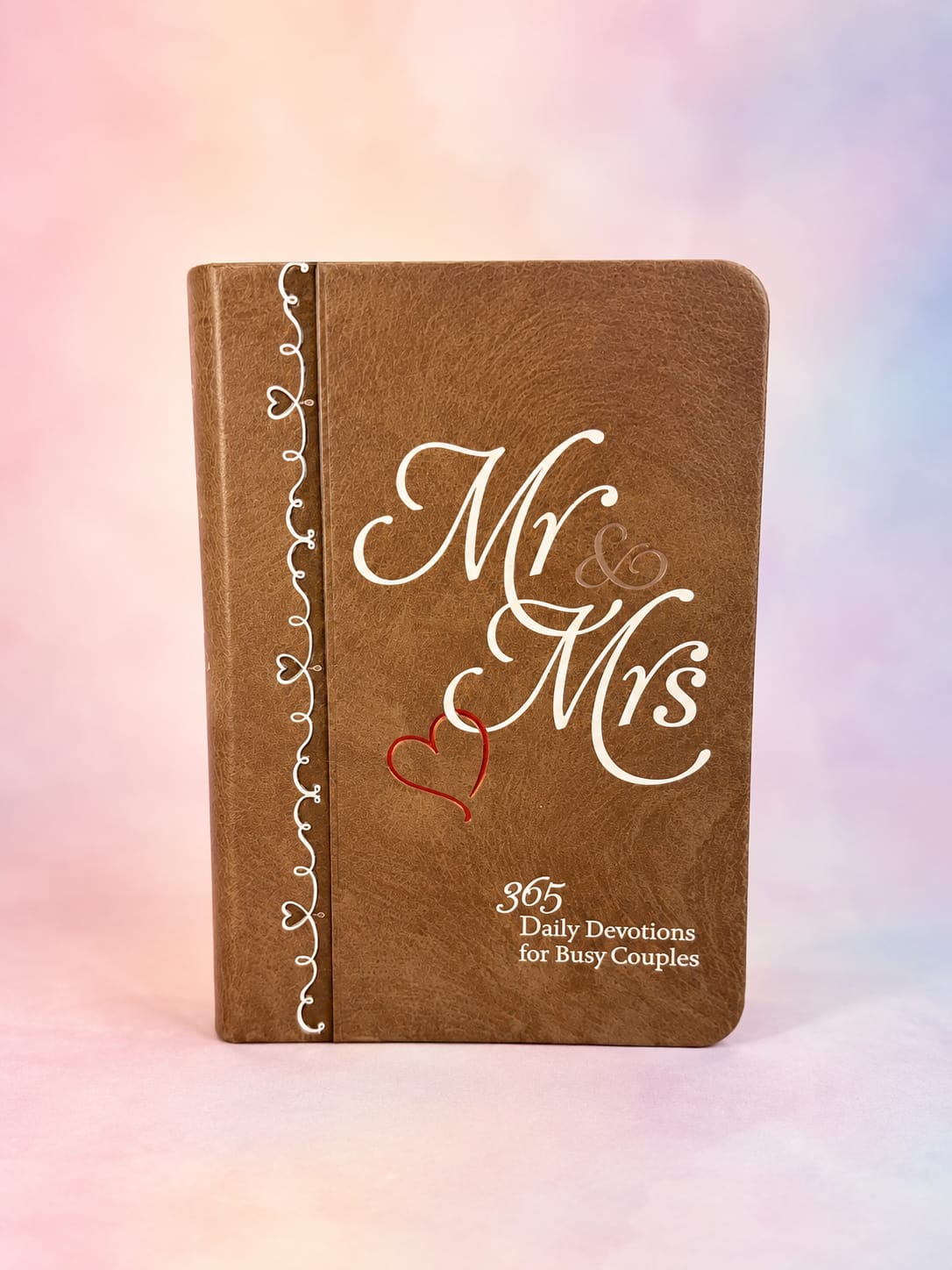 Brown devotional book with "Mr &amp; Mrs" on the cover