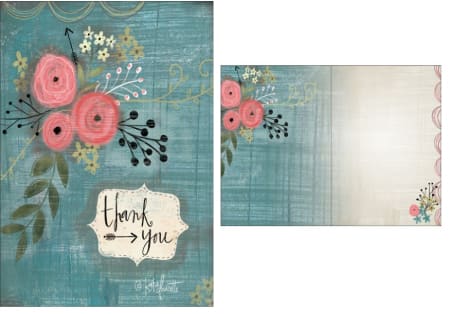 Floral thank-you card with pink blossoms on a teal background
