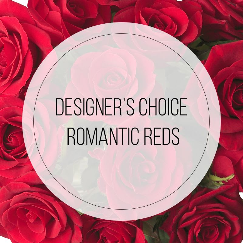 Designer's Choice- Romantic Reds - Unleash the power of passion with our Designer's Choice Floral Arrangement of Romantic Reds. Perfectly curated by our talented designers, this bouquet features an alluring mix of the most captivating red flowers, symbolizing love, desire, and admiration. Whether you're celebrating a special occasion or simply want to surprise your beloved, this arrangement is guaranteed to make hearts flutter and leave a lasting impression. Express your love in the most enchanting way