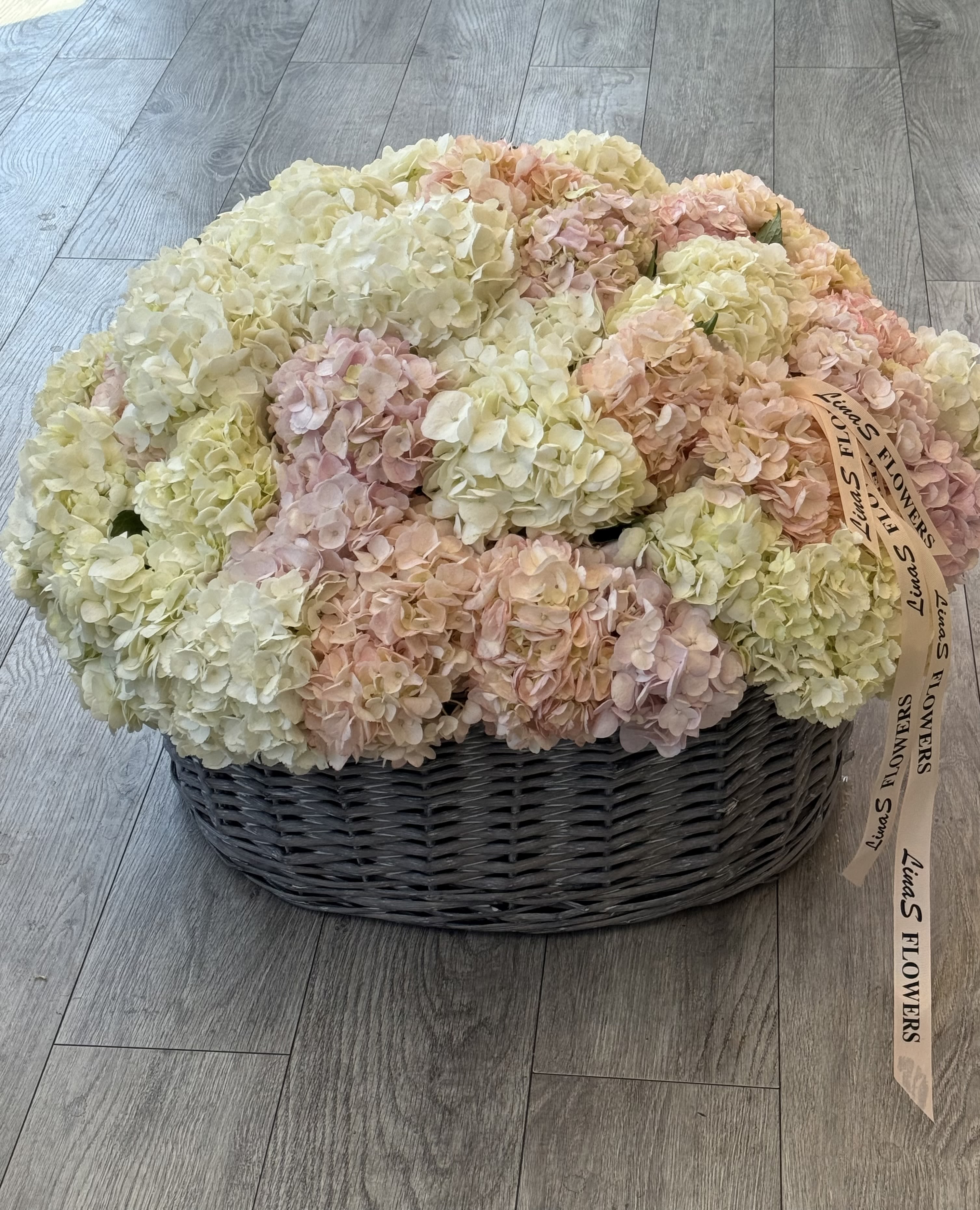 Hydrangea pink, white - Soft pink and white hydrangeas, creating a delicate and romantic touch.