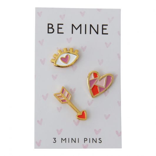 Carded set of three heart-themed mini pins