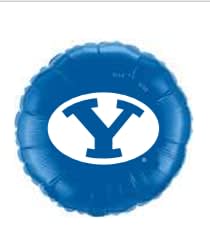 Blue round balloon with a white oval and a blue Y logo