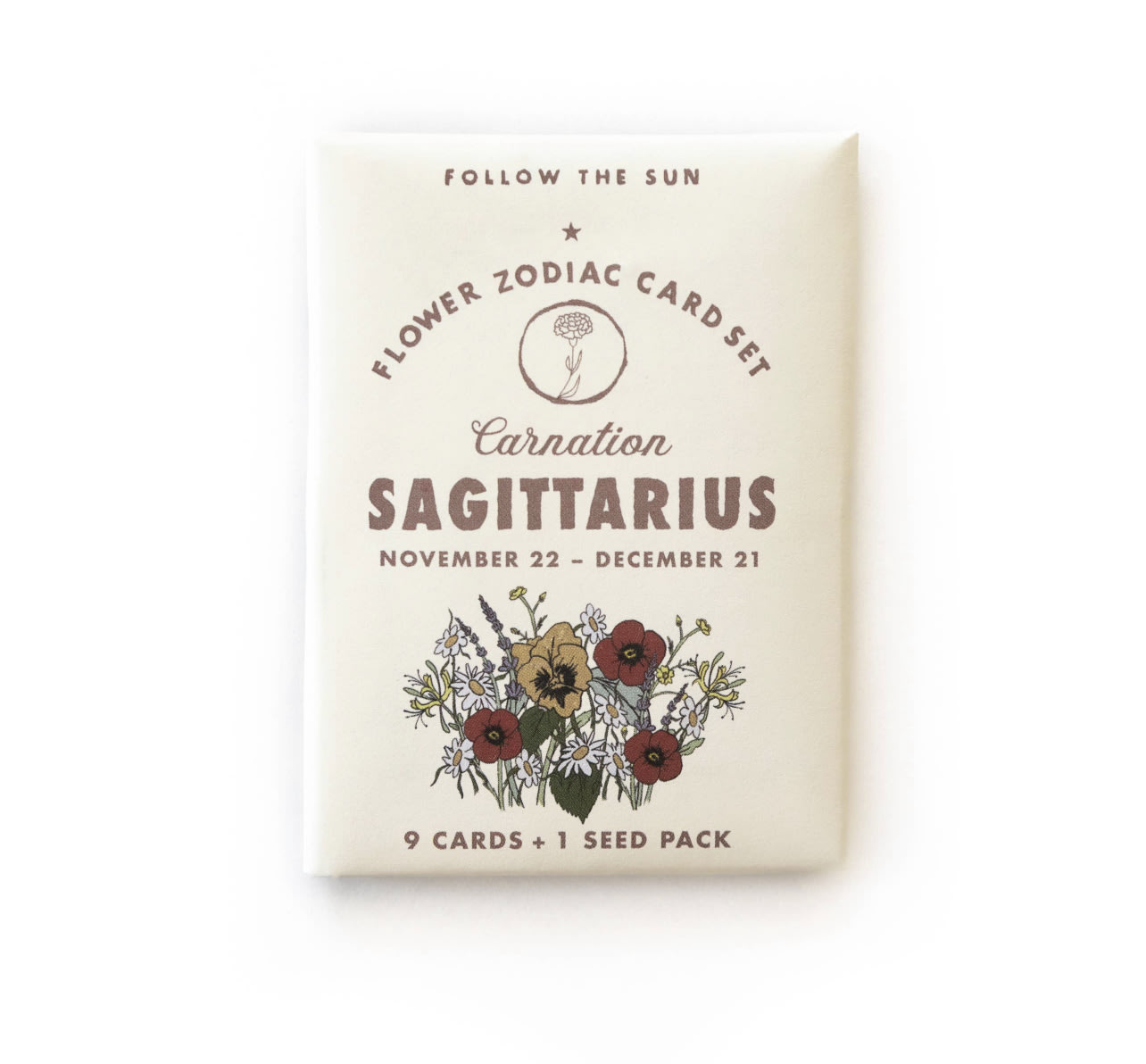 Sagittarius flower zodiac card set with carnation artwork