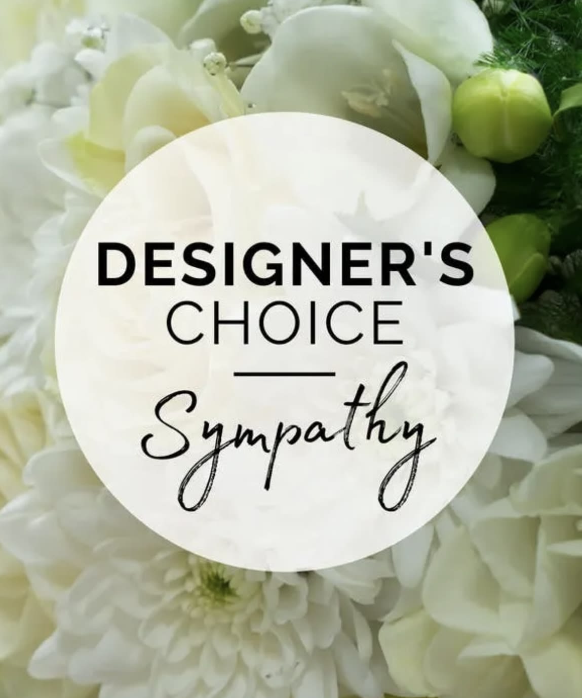 White sympathy floral arrangement with green accents