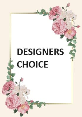 Floral framed card with pink flowers and the words Designers Choice