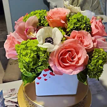 Valentine's Custom Colorful Hearts - Roses, Anemone, Orchids, hydrangea, beautiful, coloful, elegant and hi-end blooms for someone that likes a unique arranagment. 