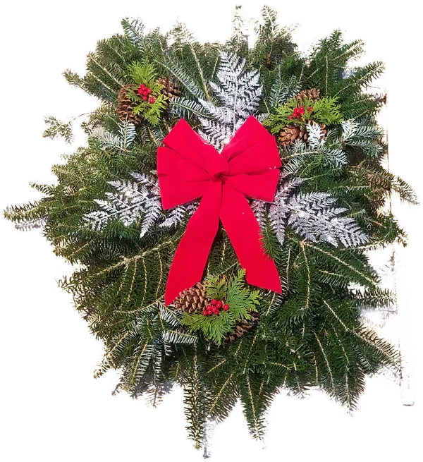 Cemetery Blanket - 2x4 natural Christmas pine cemetery blanket.  Decorated with bow and Christmas picks.