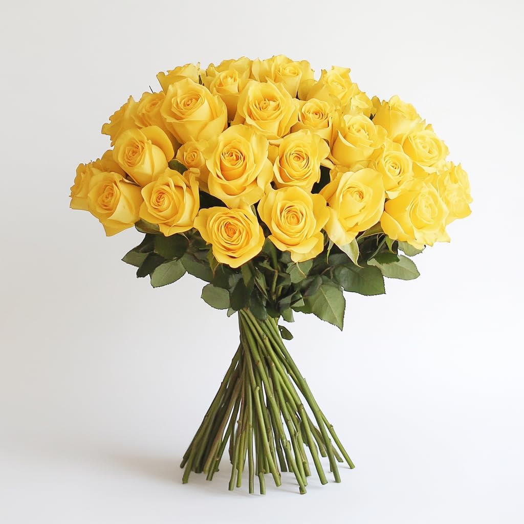 Bouquet of yellow roses with long stems