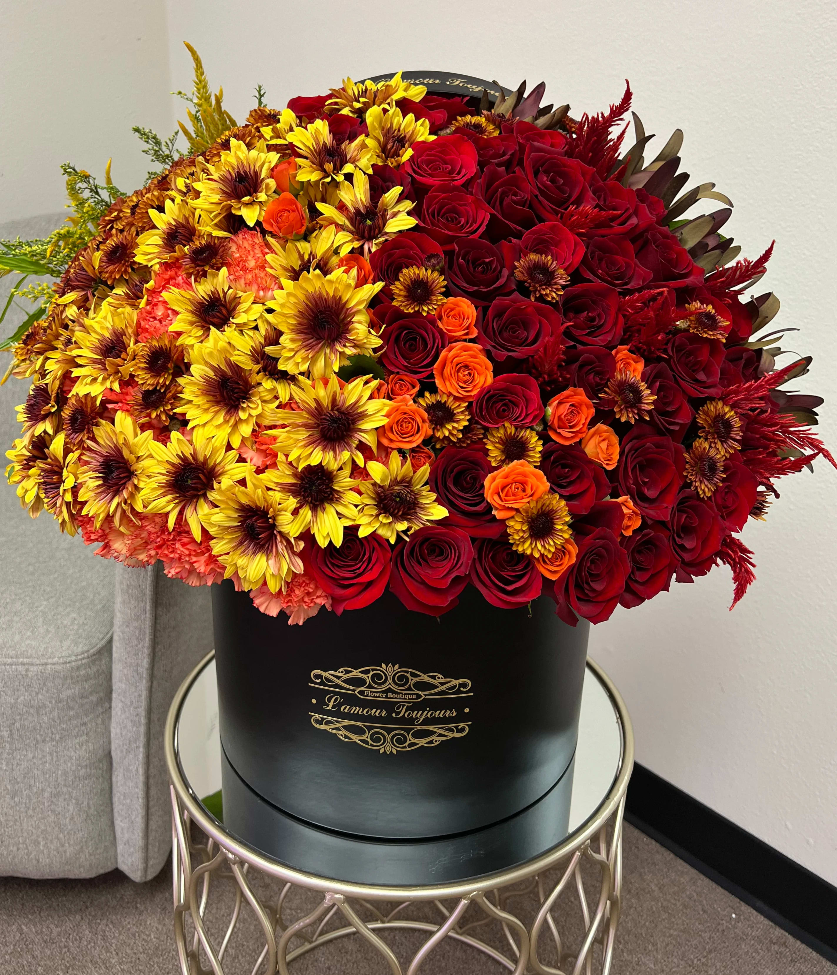 The Autumn Season Signature Box  - Grand mix of fall flowers and roses in our Signature Box