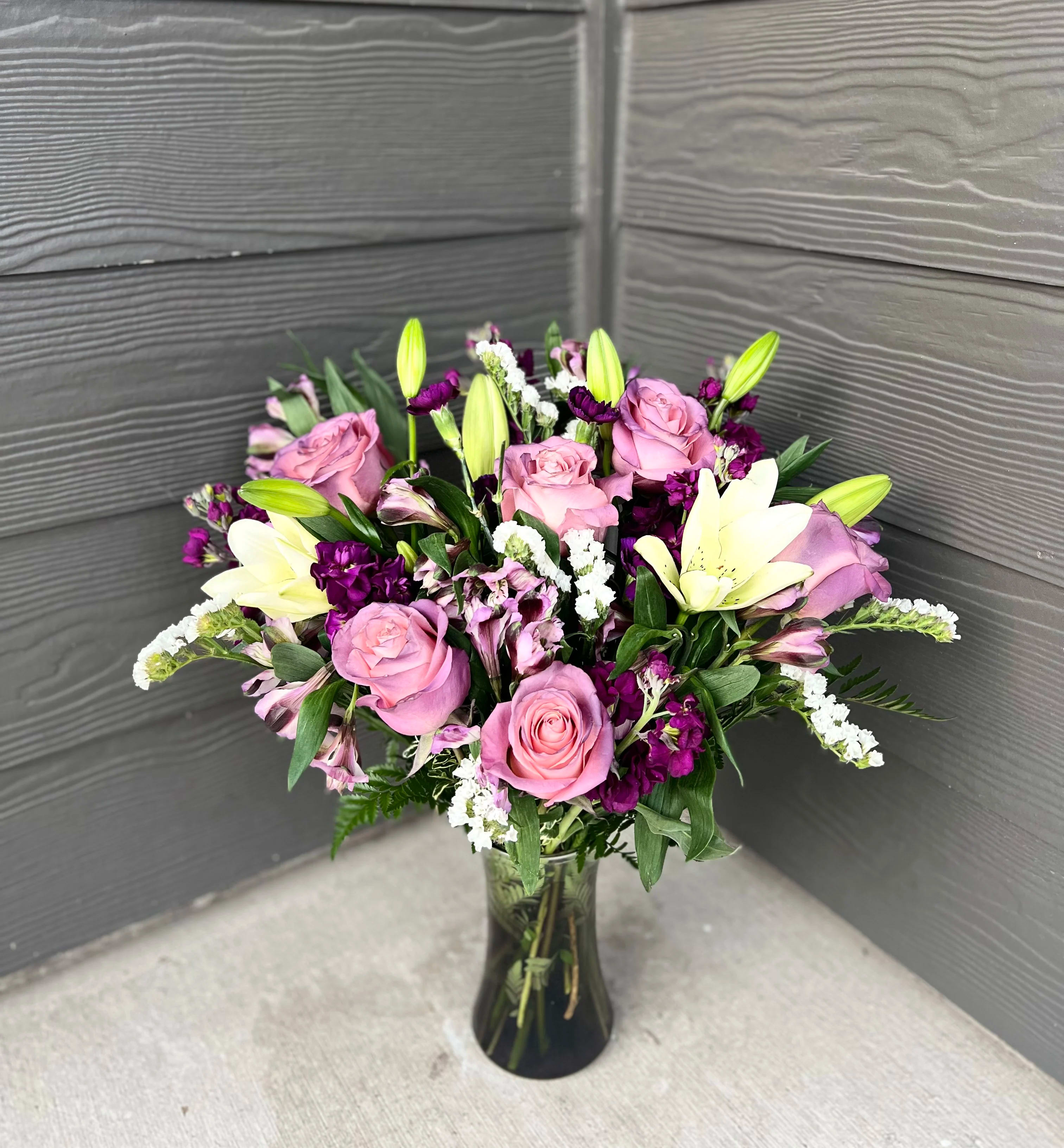 Sweet Lavander - White liies, lavander roses, purple snapdrago, mini carnation,astro purple perfect for all occasions