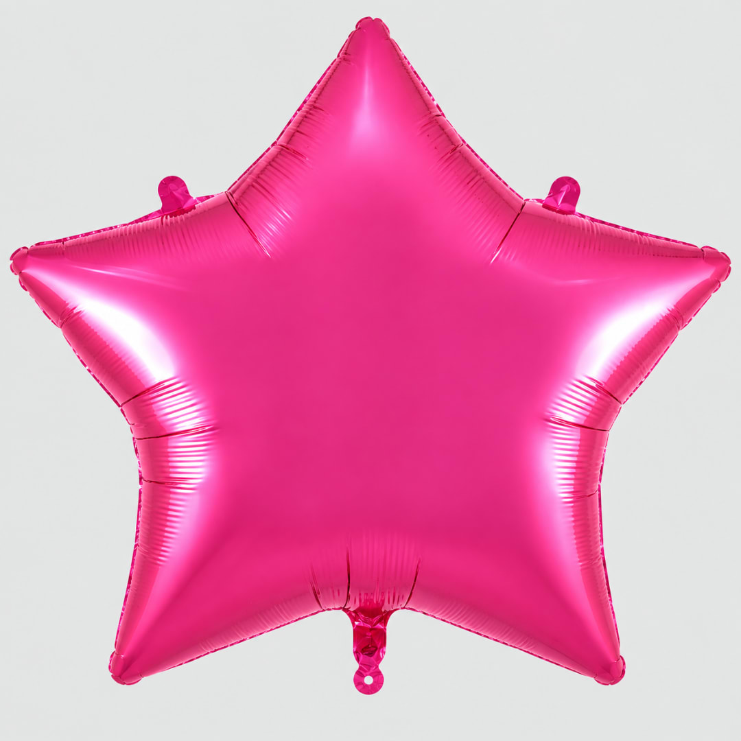 Pink star-shaped foil balloon on a plain background