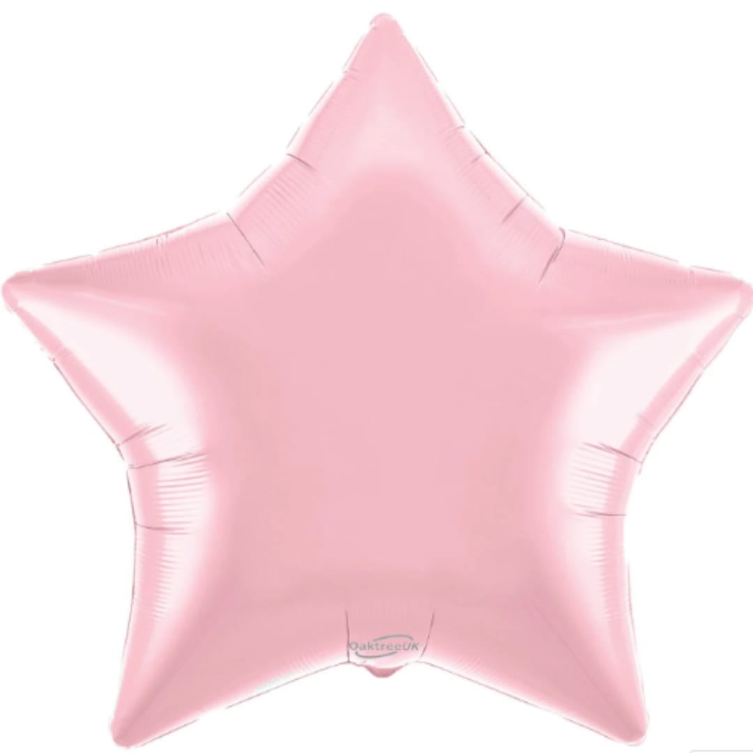 Pink star-shaped foil balloon on a white background