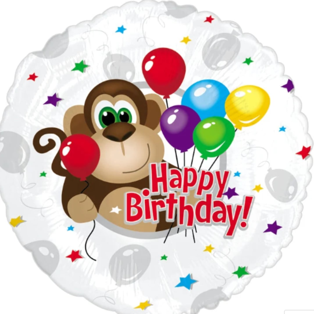 Birthday balloon with a monkey and colorful balloons