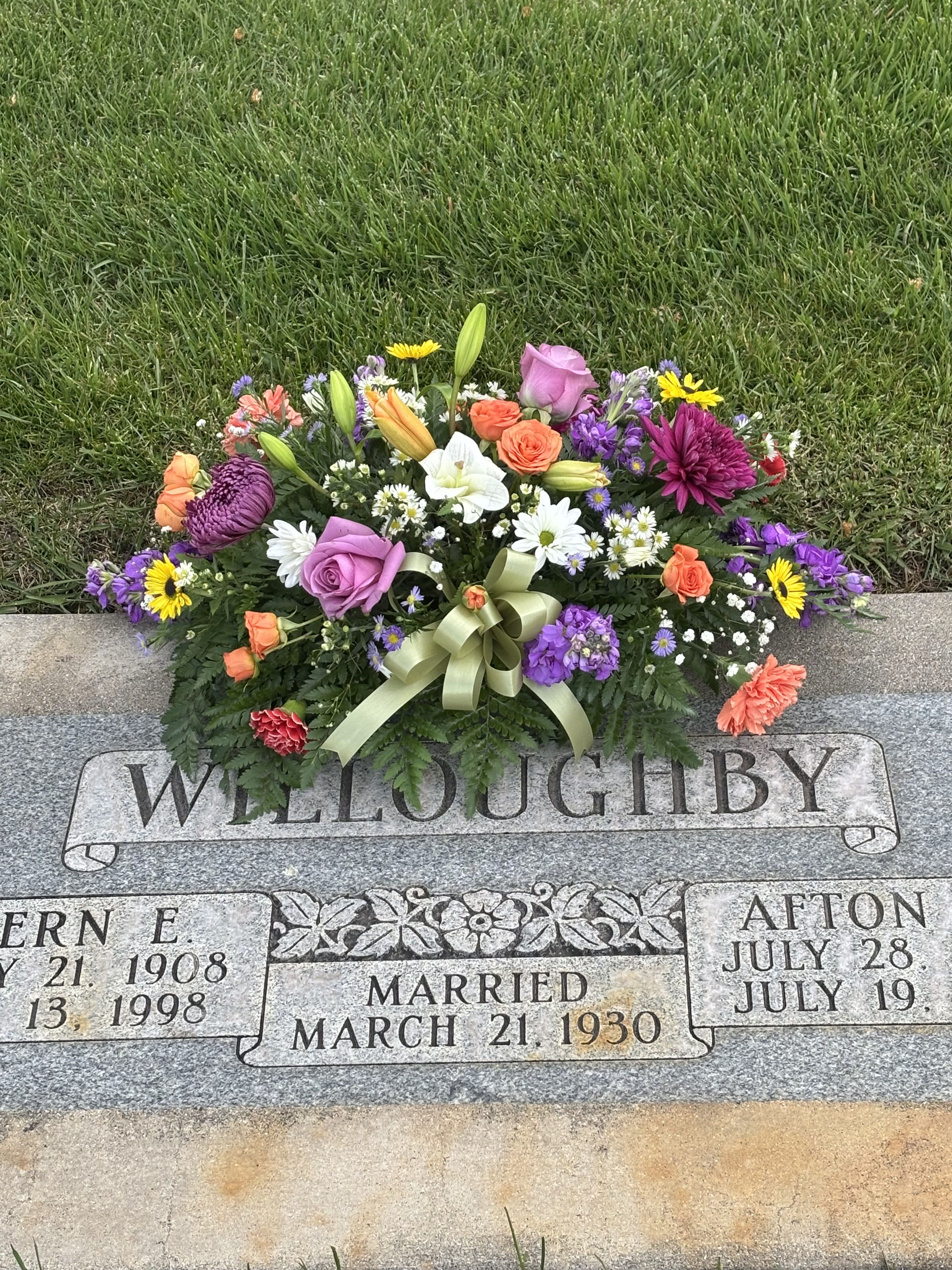 Precious Memories -Memorial Day Flat - Beautiful flat with roses, lilies, carnations, daisies, mums and greens to remember your loved one and celebrate the life of