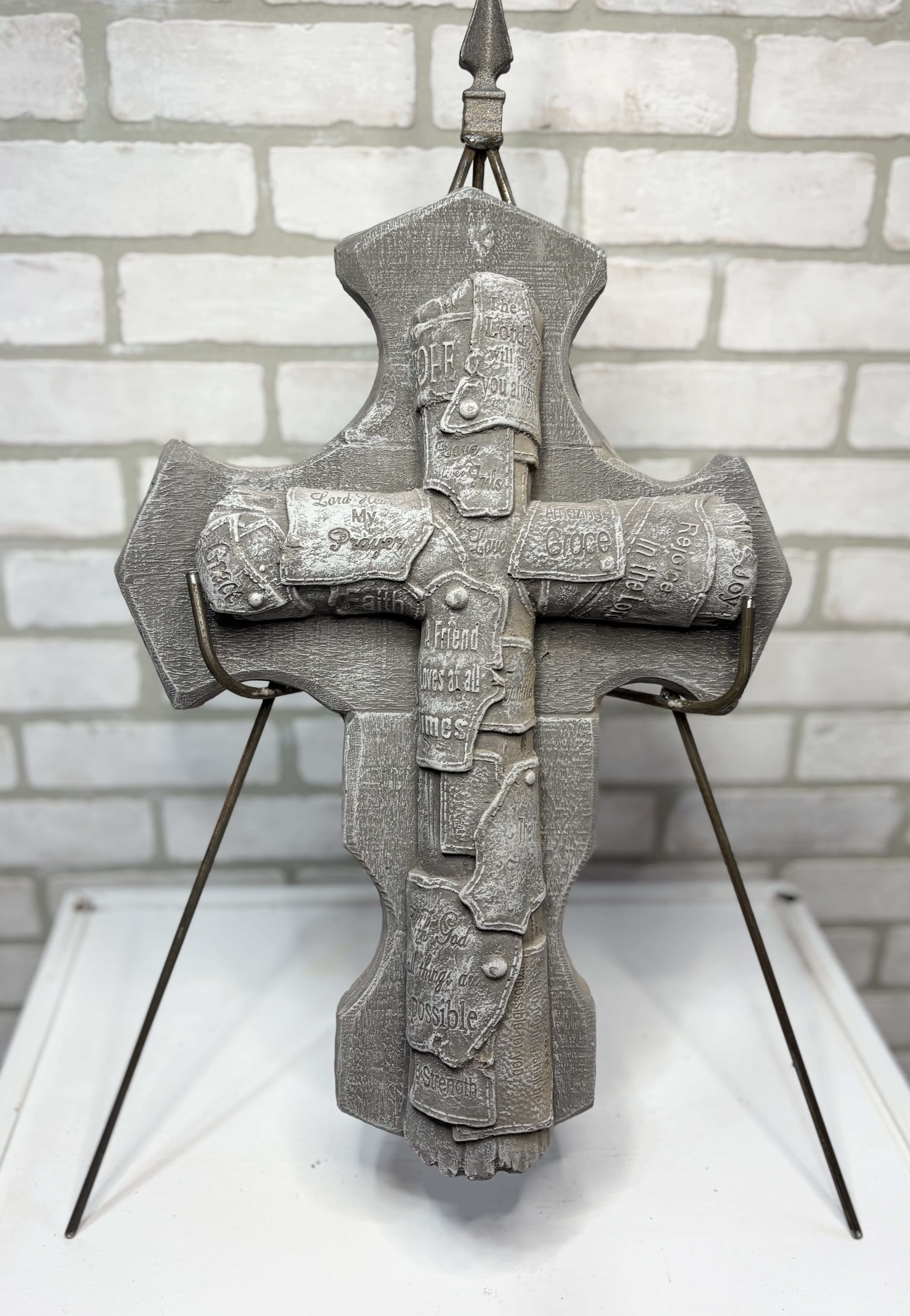 Patchwork Cross Garden Stone  - A lovely cross with "patches" of scripture. 