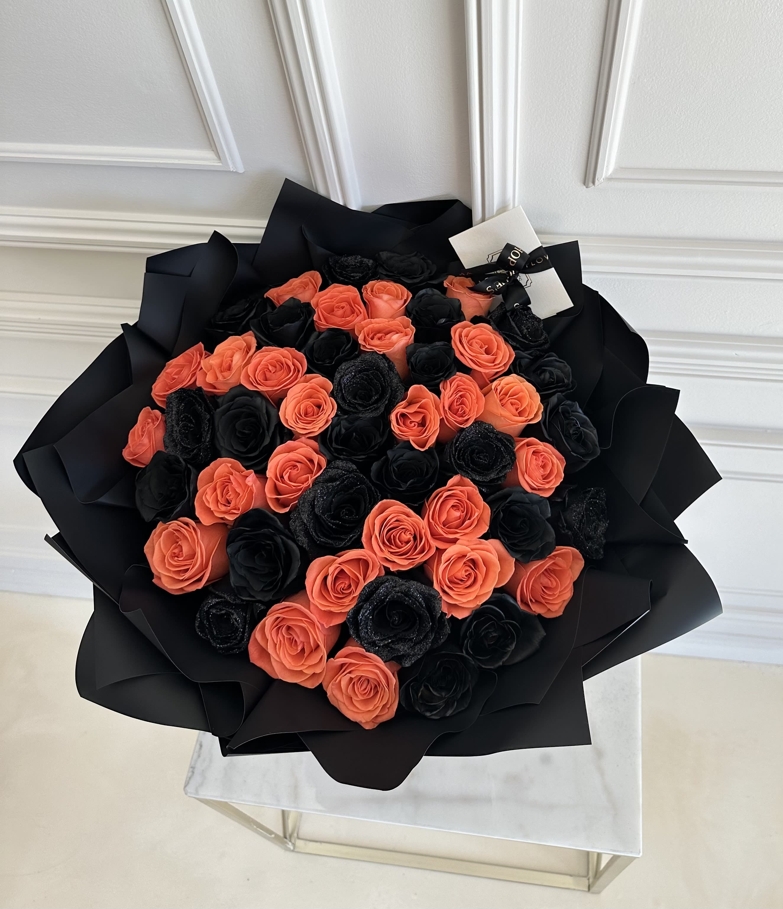 MFS 50 Rose Halloween Bouquet  - 50 Premium Ecuadorian roses  Halloween theme rose bouquet   (Glass vase not included) 
