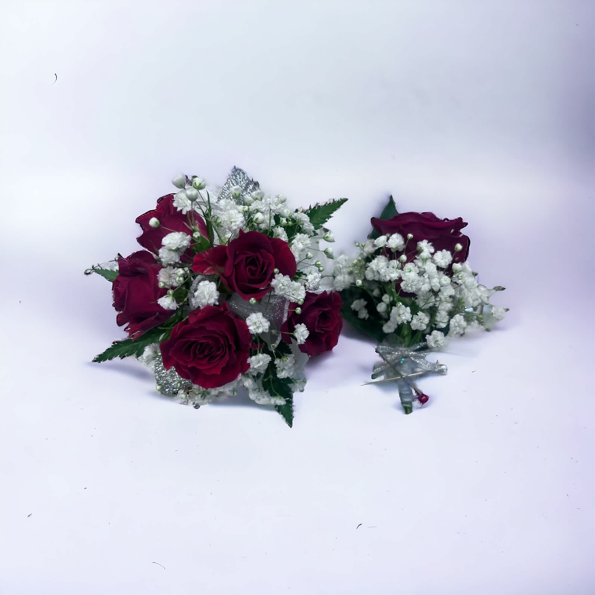 Corsage &amp; Boutonniere Set - Please clarify what color you would like your flowers to be. Standard Is Boutonniere Only  Deluxe Is Corsage Only Premium is Both 
