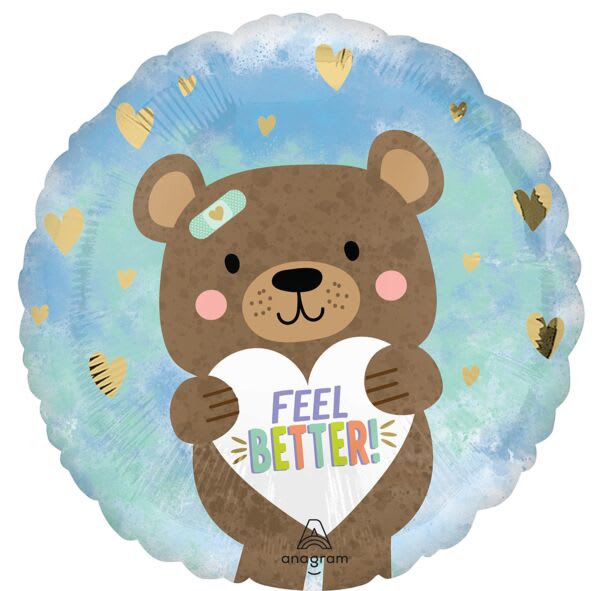 Round bear-shaped balloon with "Feel Better!" text