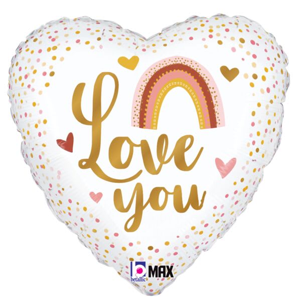 Heart-shaped balloon with "Love you" text and rainbow graphic