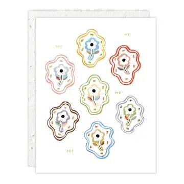 "Flower Squiggles" Seedlings greeting card - Cute squiggle flowers with "Hi! Hi! Hi!", personalized inside with your message. All Seedlings greeting cards have foil details and a PLANTABLE seed paper envelope which is embedded with wildflower seeds. Made in the USA!
