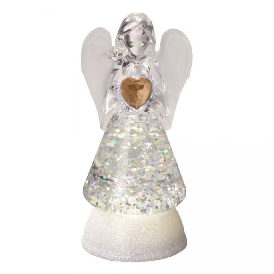 Lighted Angel Yellow - This is a cute 3 in one Angel that stands 3 1/2 in tall. It lights up and is a snow globe with a birth stone. 