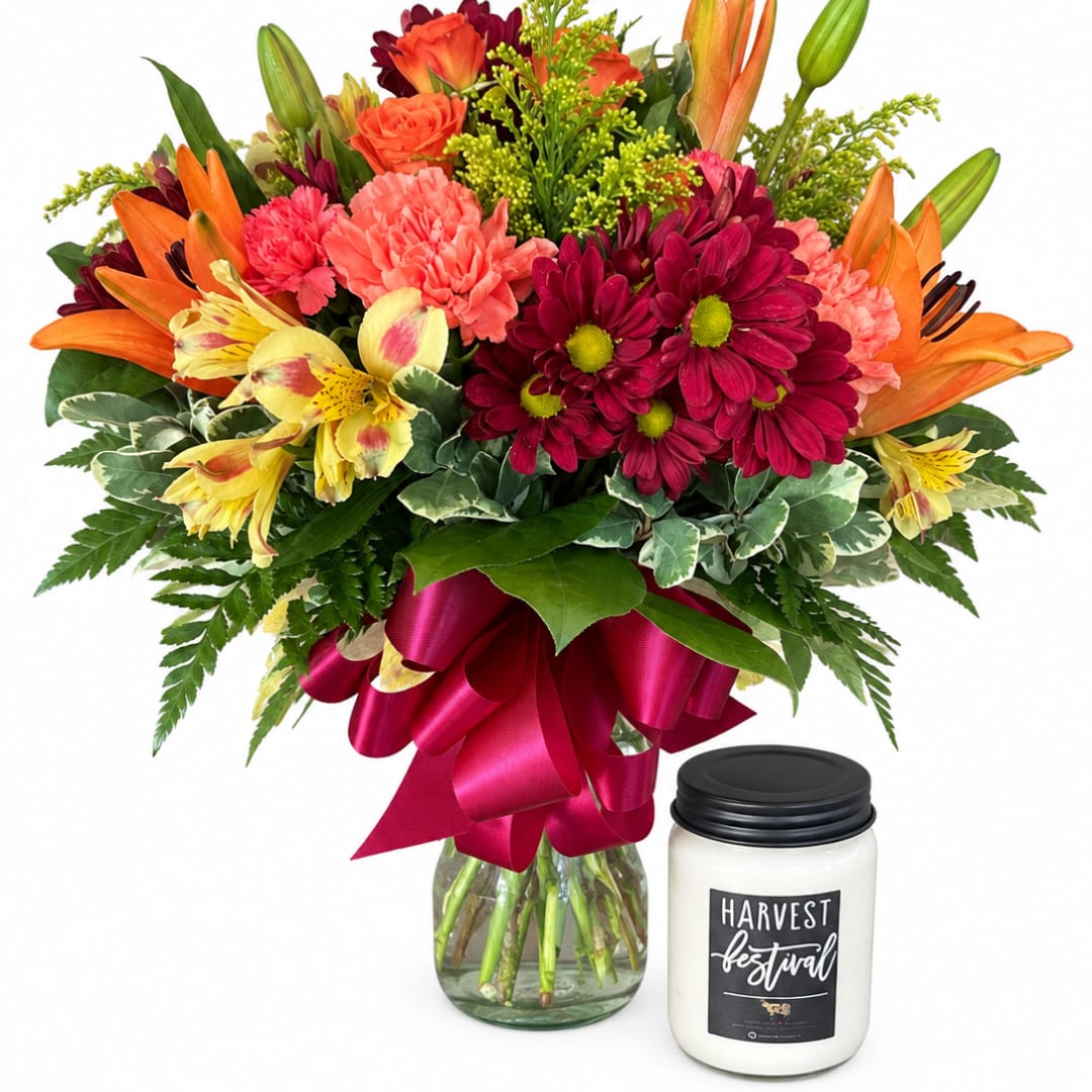Autumn Bouquet and Candle - Beautiful autumn bouquet and a lovely scented fall Milkhouse candle 