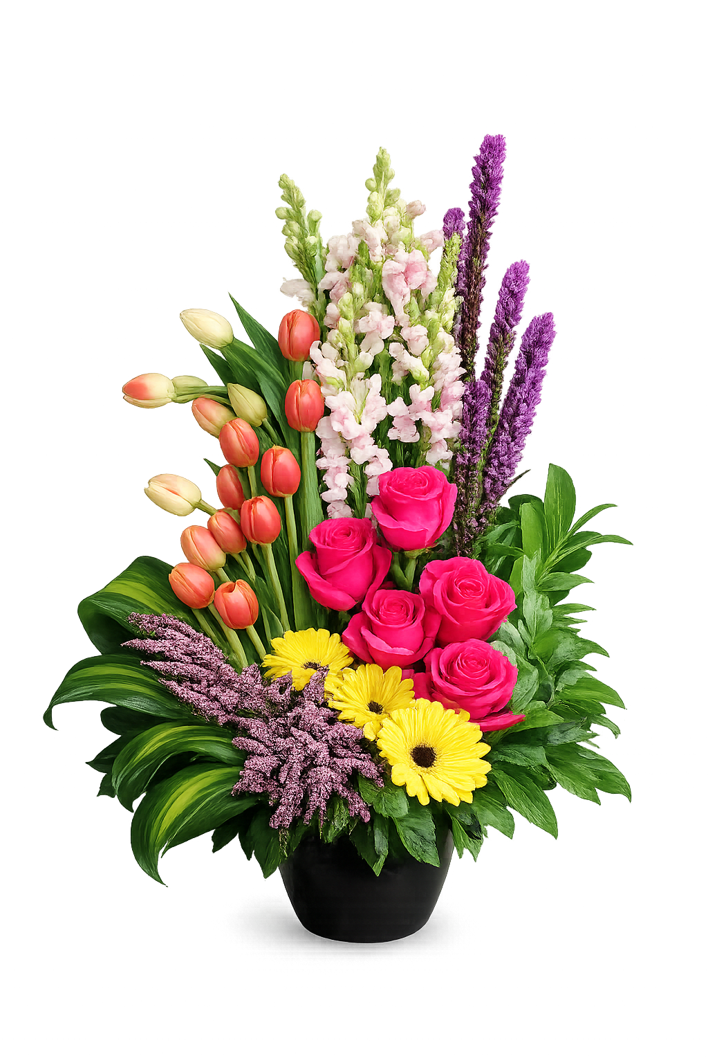 European Clustering Garden Luxury Bouquet - A Beautifully artistic display of flowers arranged in a European influenced design. This upscale arrangement is a perfect way to send comforting thoughts. Flowers will vary according to season.