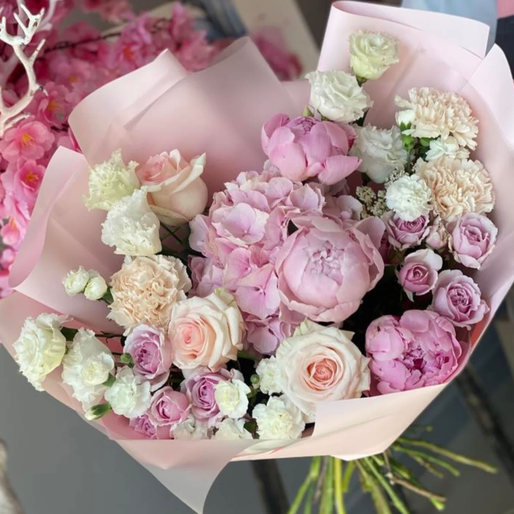 Pastel Passion - Hydrangea, 3 Peonies, Carnations, Lisianthus, Roses and Spray Roses