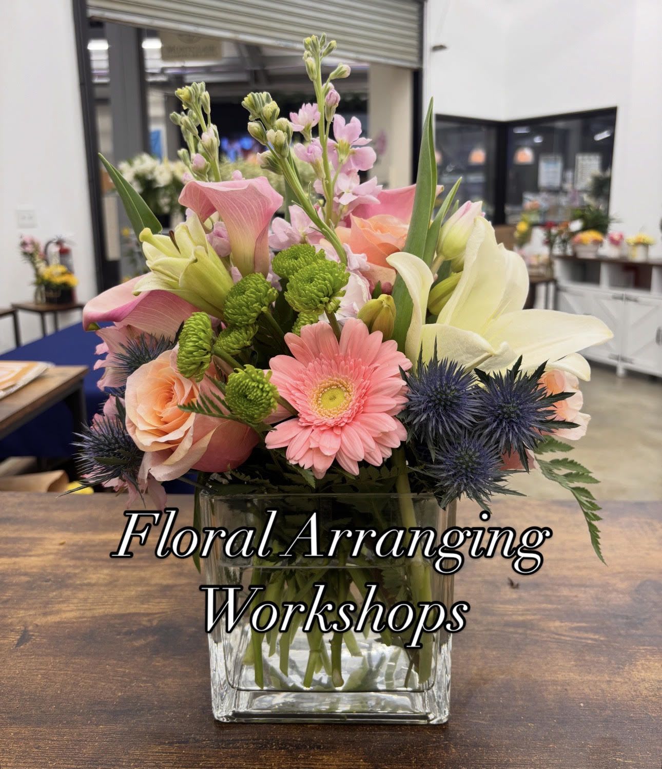 Group Floral Workshops (Please Call For Availability and Booking Information) - Workshops are 1 1/2 to 2 hours long (Depending on size of the group) and all events are at a location of your choosing, and we provide you a personal instructor, all the tools and materials to learn how to make one of our signature arrangements with your own personal touch! Enjoy an amazing evening among friends and take your beautiful arrangement home to share with loved ones.   Please Call Our Offices For More Information and to Make or Book A Reservation for Your Group  Cost Per Person - $90.00  Guests are free to bring their snacks and drinks of choice! Guests Must Be 18 years of age or older.   The design-instructor, supplies, flowers and materials, are provided by Montclair Flowers and Gifts.  We will begin designing at the time scheduled, so we request that all guests begin to arrive 10 minutes before the confirmed time of event. We are unable to extend the time of your event due to delays. It is important for everyone to arrive in a timely manner so they stay on task with all the steps in the design of their floral arrangement.