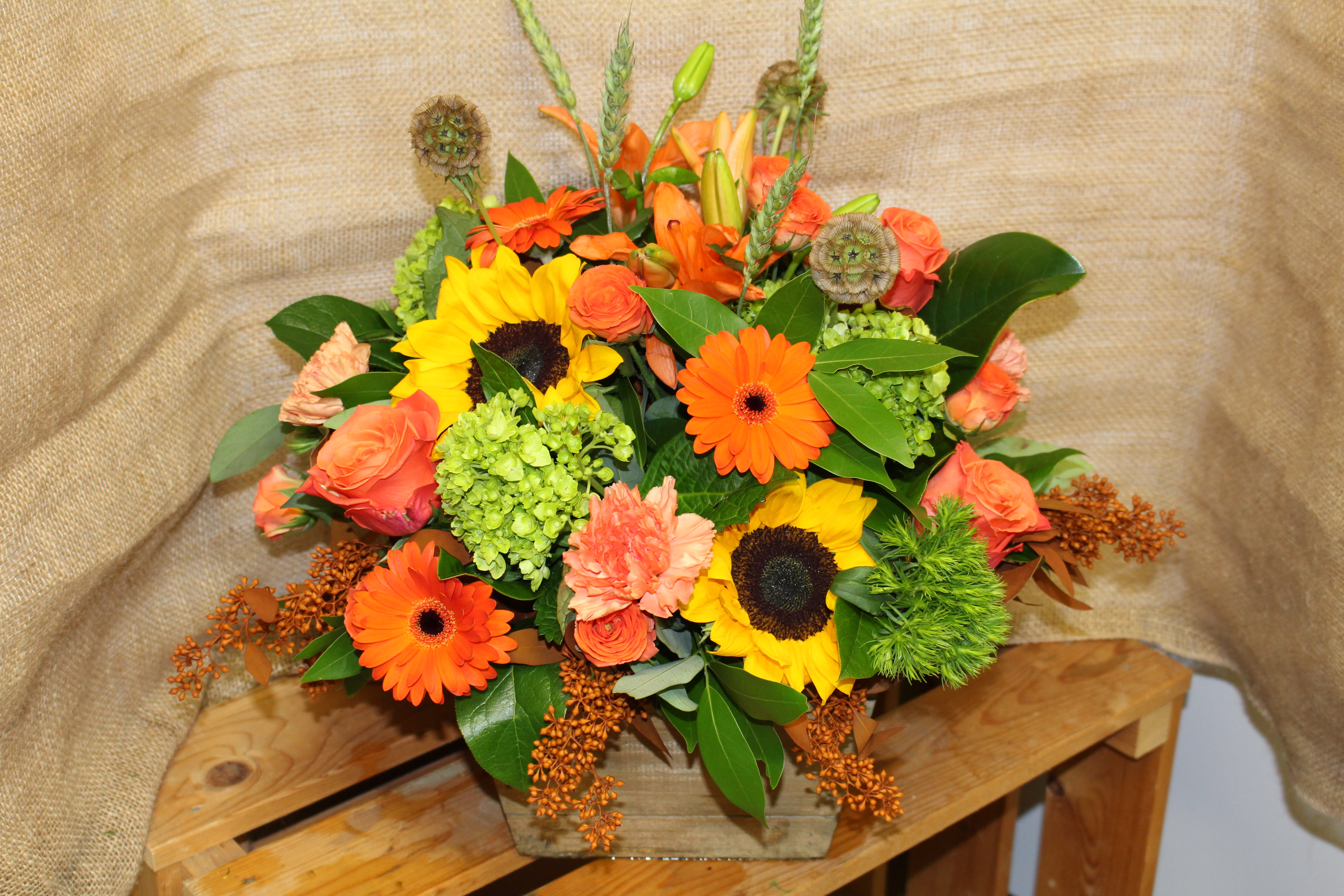 Rustic Box of Beauty - A vibrant beauty of autumn all wrapped up in a rustic wooden box.