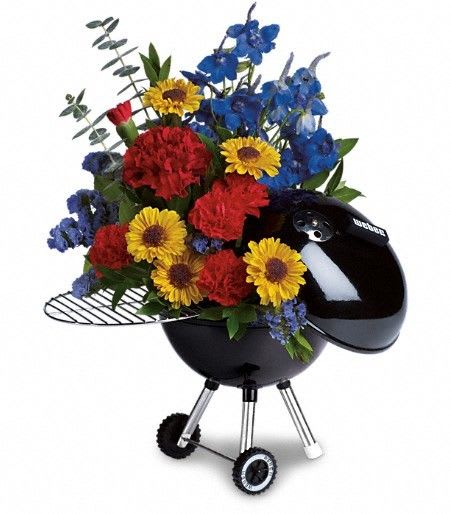 BBQ Grill - If you’re planning a “Send off Summer” party or having a Labor Day barbecue party or you just want to send someone a flower delivery to brighten their day, check out this unique WEBER King of the Grill arrangement. Makes a great Father's Day gift! This would also make a great centerpiece for the picnic table at a barbecue party. Know someone who would appreciate a few fresh flowers in their decor after they've work so hard to get the house cleaned and the food ready for a party. 