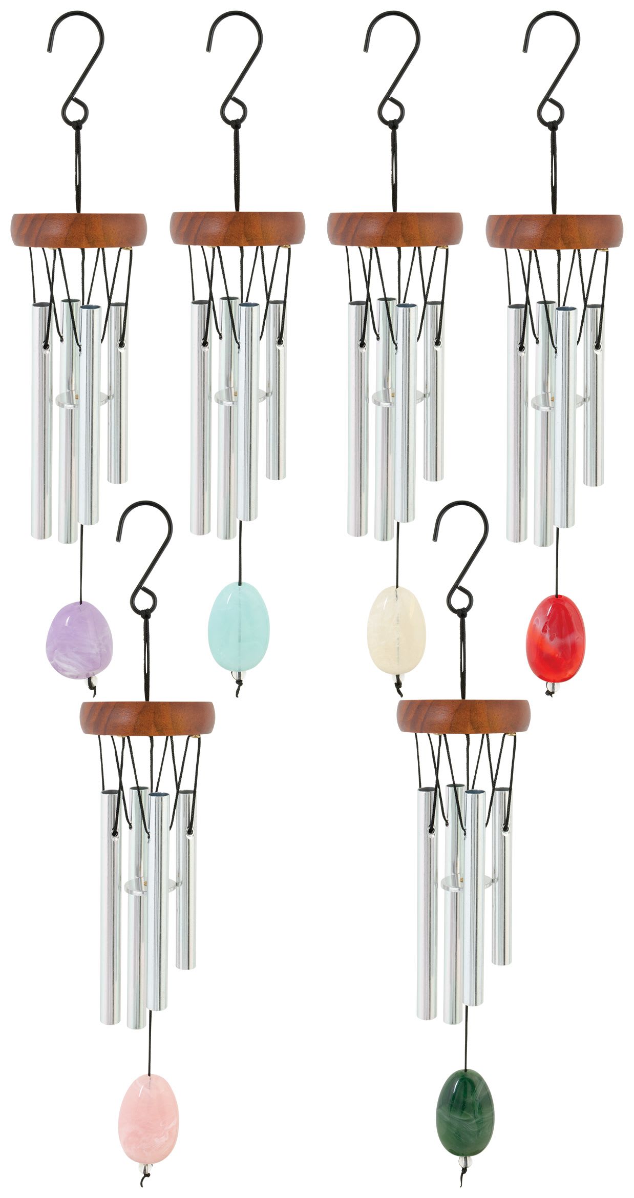 10" Mini Chimes - Made of wood, stone and aluminium construction, measuring 10"L x 2"W