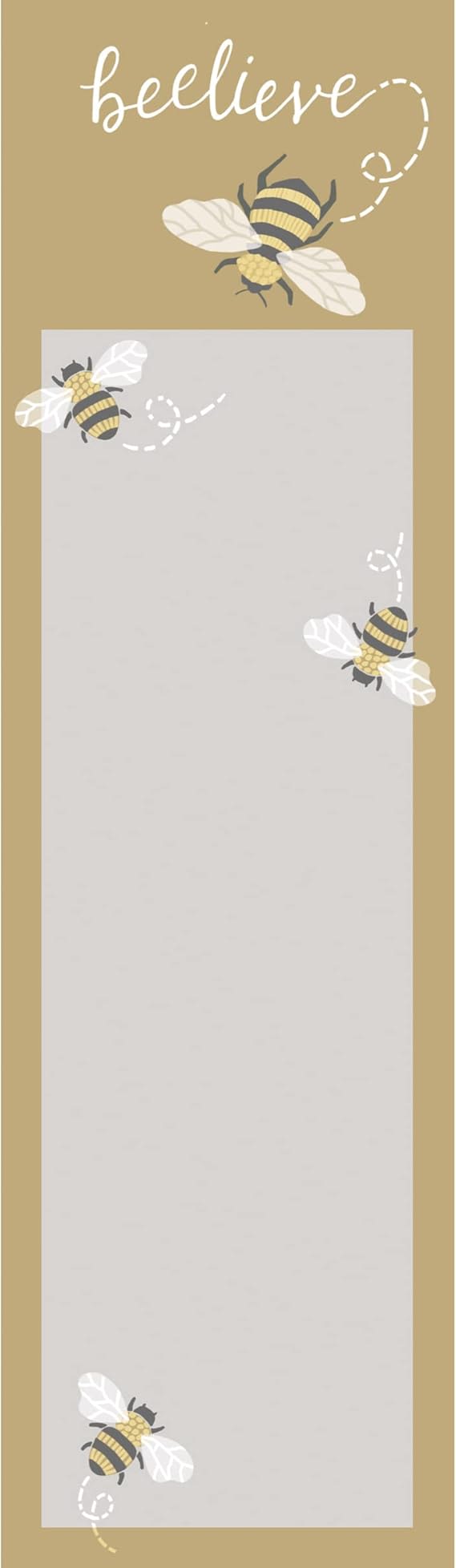 Bee-themed notepad with a blank center and the word "beelieve" at top