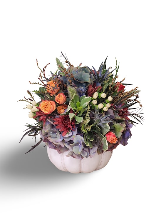 Pumpkin Harvest  - Select this beautiful combination of bold fall flowers arranged together for the center of your table.