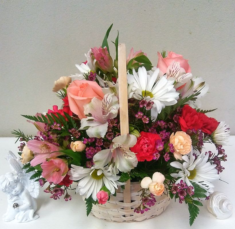 Your Pretty Basket of pretty blooms make this a year round - An assortment of pretty blooms make this a year round beauty fir for your special treat made in a 6" Basket.