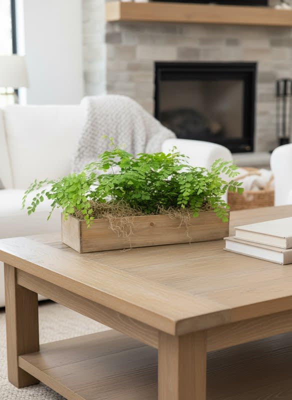 Fern Gully  - Fern Gully, a long narrow box filled with a variety of ferns accented with moss.  Approx 10" tal lx 6" wide x 24" long.  **containers and plant material vary