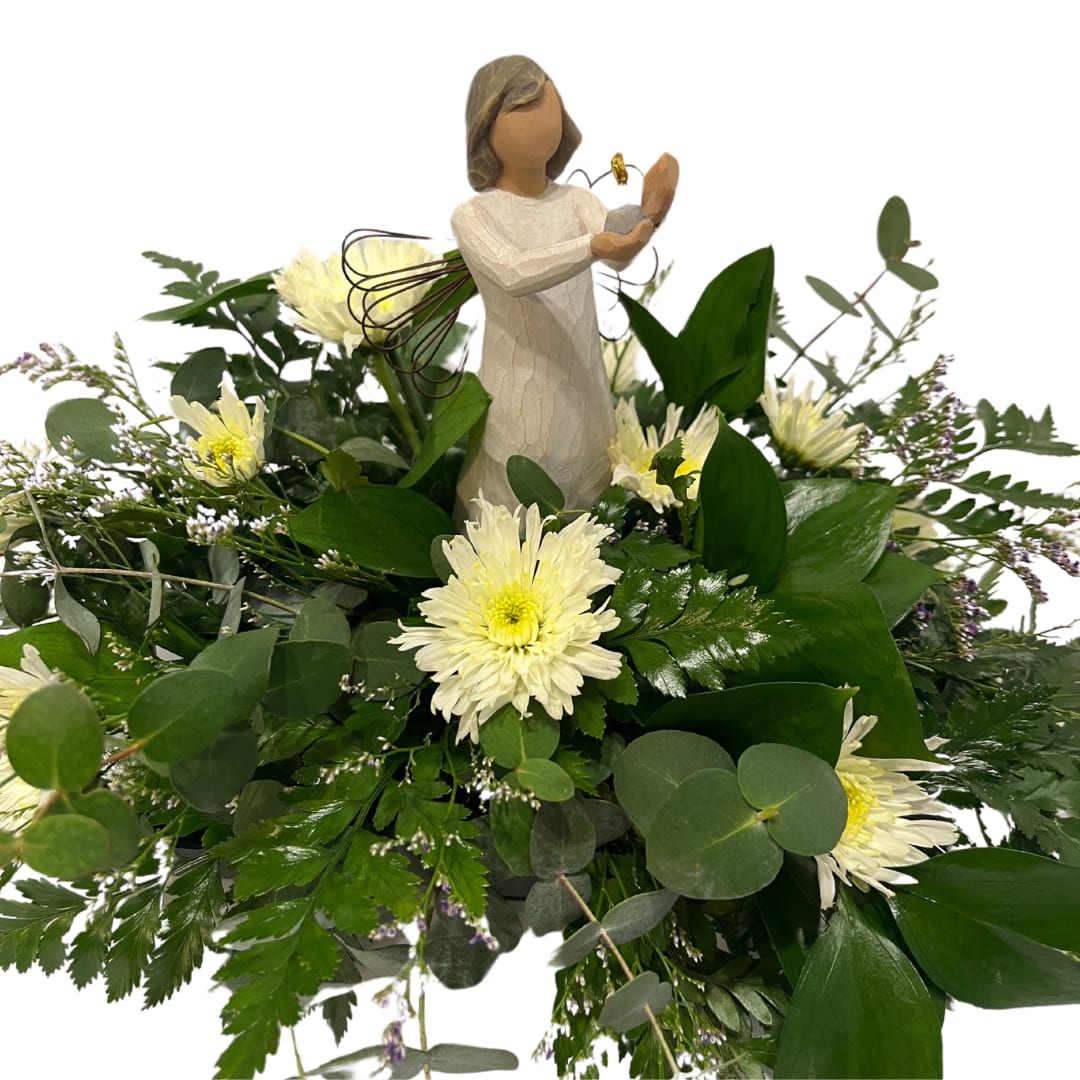 WillowTree Meadow - Choose your preferred WillowTree figurine, and allow us to create a serene, soft meadow setting to beautifully showcase the piece. This thoughtful display is perfect for sending to a funeral or for gifting to a loved one’s home, offering a gentle reminder of love, remembrance, and peace. Pictured Figurine: Angel of Hope - 