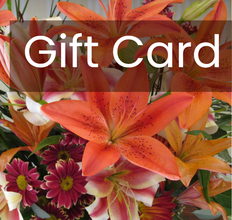 Gift card with orange lilies and purple daisies