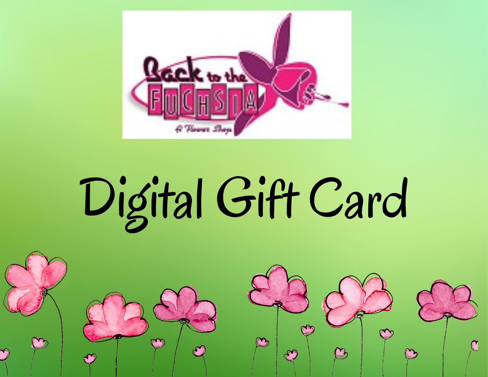 Digital gift card with pink flowers on a green background