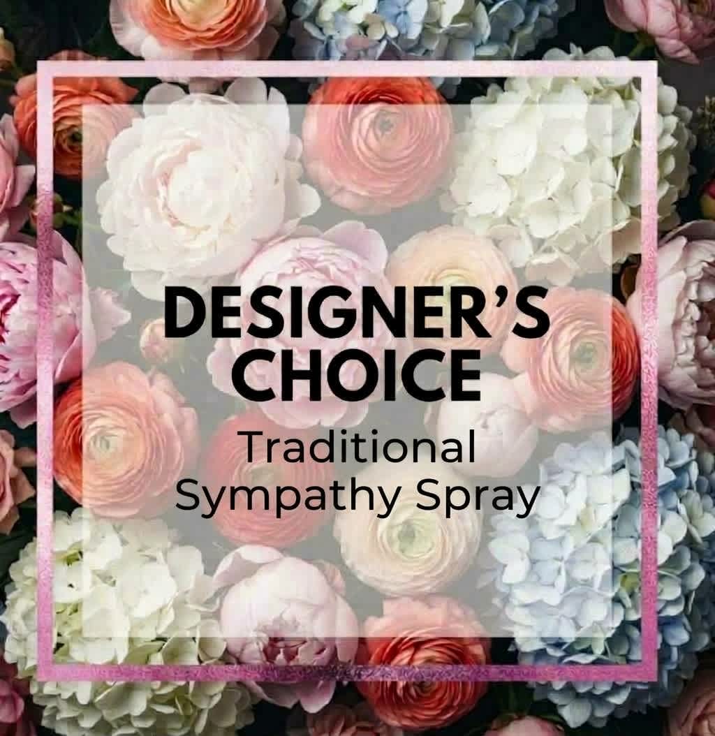 Designer choice traditional sympathy spray with pastel flowers