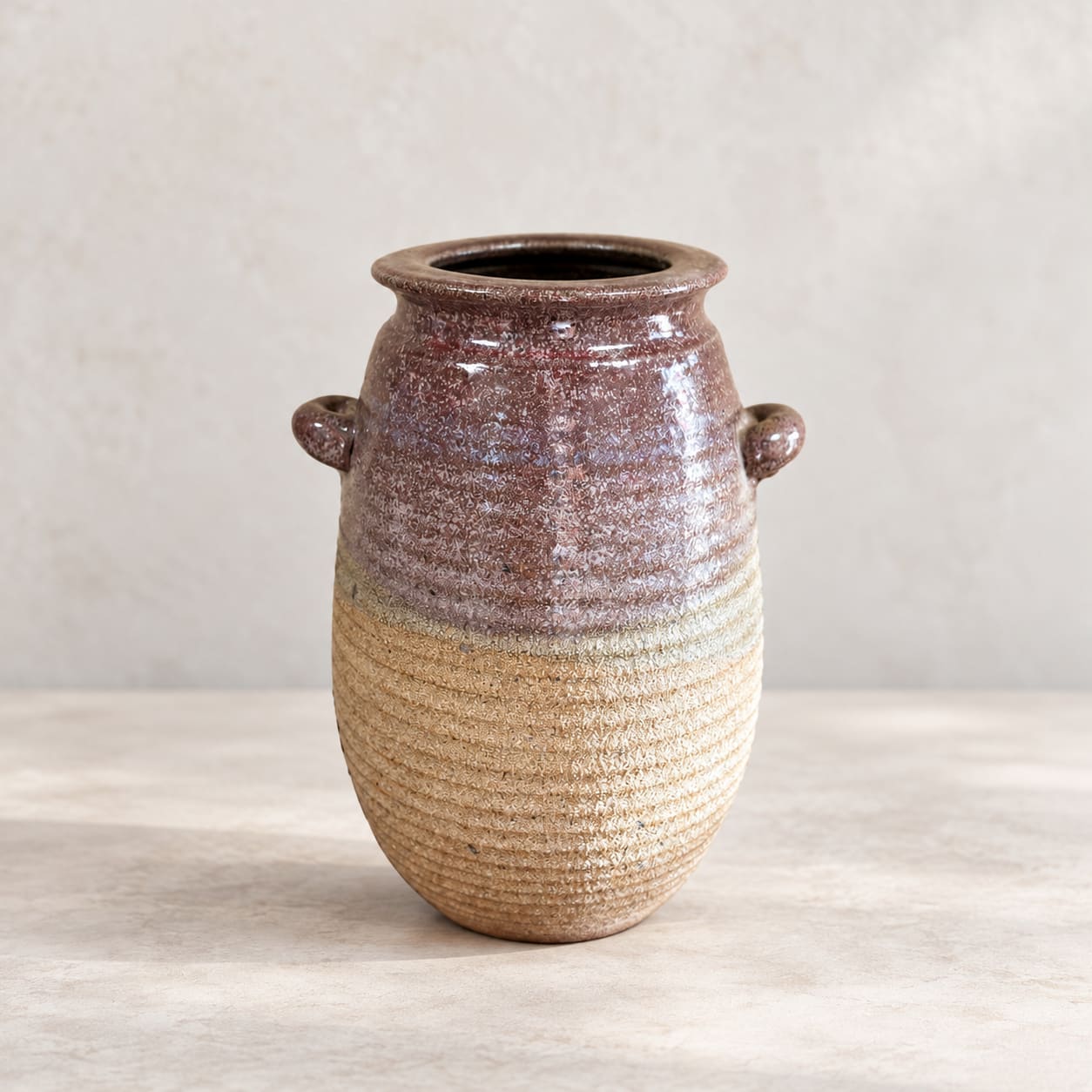 Two-tone ceramic vase with small side handles