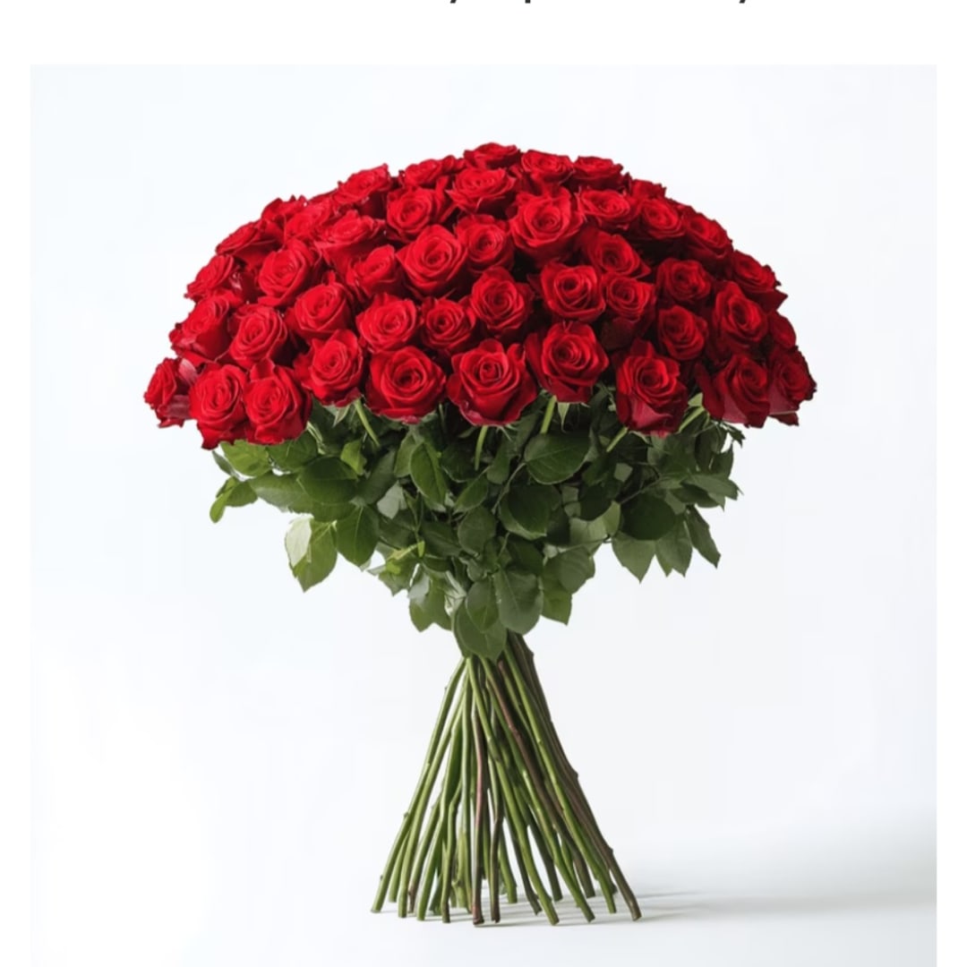 Large bouquet of red roses with long stems