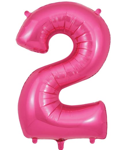 Pink number 2 foil balloon on a white background