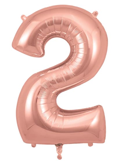 Rose gold foil balloon shaped like the number 2